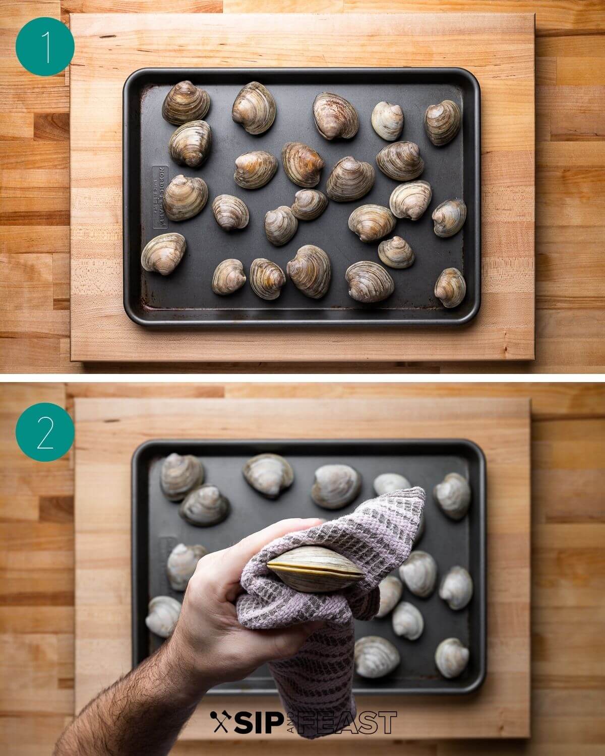 Clams oreganata recipe process shot collage group number one.