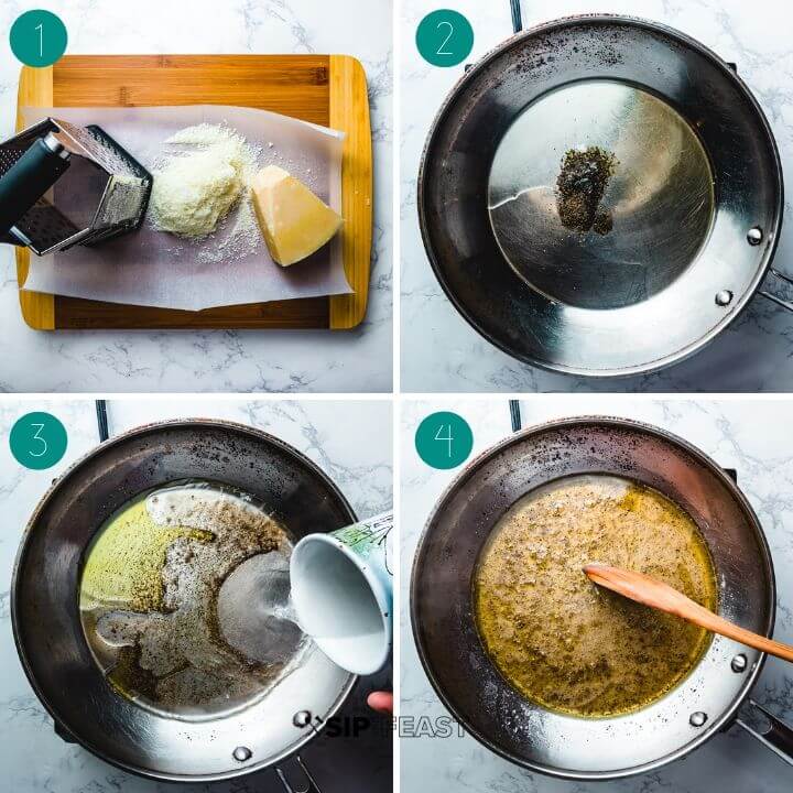 Cacio e pepe process shot collage group number one.