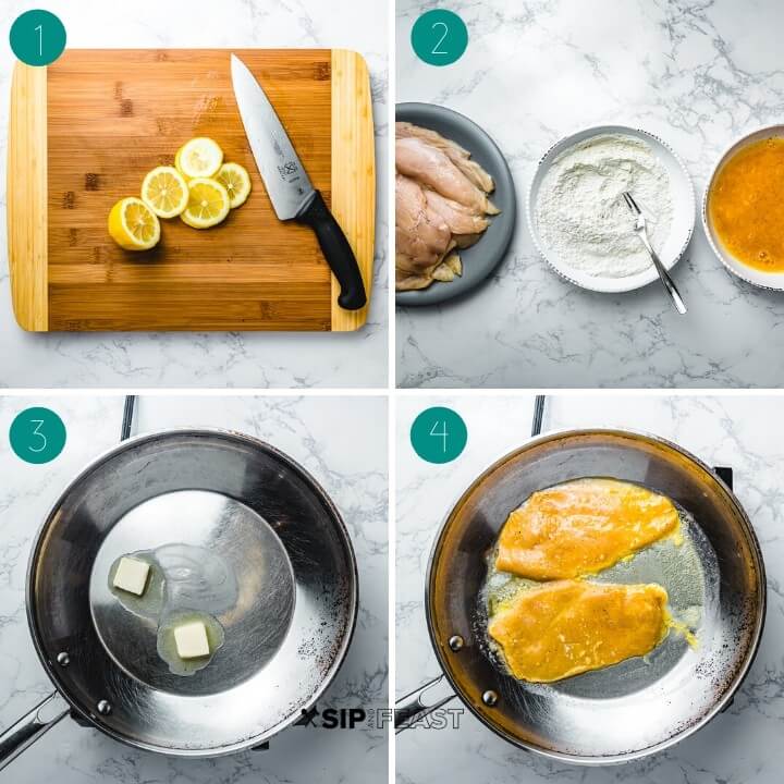 Chicken Francese recipe process shot collage group number one.