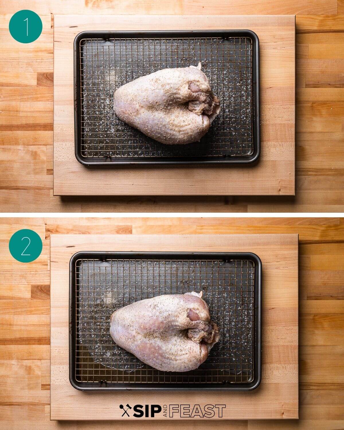 Dry brined turkey breast recipe process shot collage group number one.