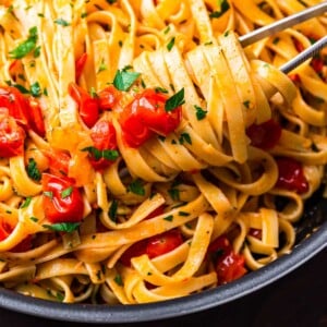 Fettuccine cherry tomato butter sauce recipe featured image.