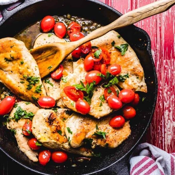 Italian chicken with capers and cherry tomato sauce featured image.