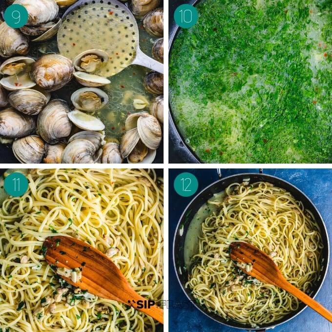 Linguine alle vongole process shot collage group number three.