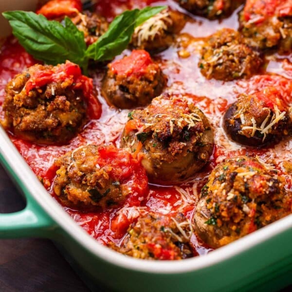 Sausage stuffed mushrooms featured image.